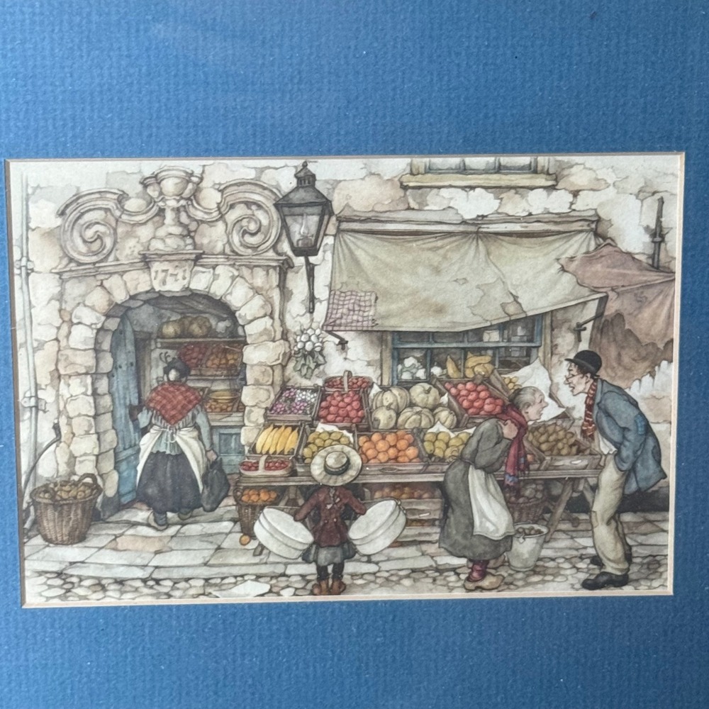 Vintage‎ Print by Anton Pieck Market Scene Framed Art Print Bamboo Wood Frame